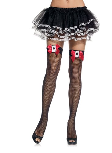 0714718390178 - FISHNET THIGH HIGHS WITH PLAYING CARDS & BOWS COSTUME ACCESSORY