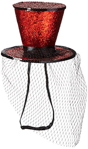 0714718392356 - LEG AVENUE MINI TOP HAT WITH VEIL, RED, ONE SIZE
