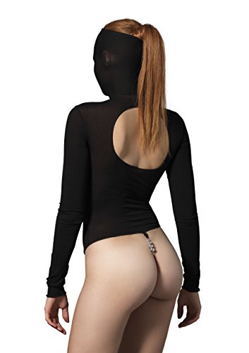 0714718514529 - LEG AVENUE WOMEN'S KINK OPAQUE MASKED TEDDY WITH STIMULATING BEADED G-STRING, BLACK, ONE SIZE