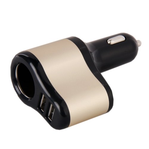 0714757548073 - CAR CHARGER 3 IN 1 HI-SPEED 5V 3.1A WITH DUAL USB HUB PORTS AND SINGLE CIGARETTE SOCKET (BLACK WITH GOLD)