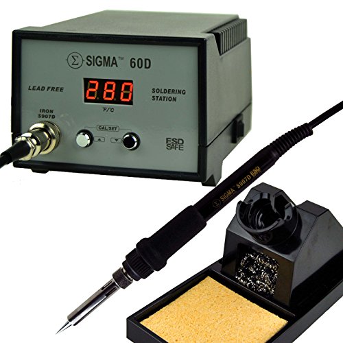0714833324898 - SIGMA 60D LEAD-FREE 60 WATT SMD SOLDERING STATION REAL-TIME LED DISPLAY - FEATURES CELSIUS / FAHRENHEIT TEMPERATURE, DIGITAL CALIBRATION, EXTRA PLUG-IN IRON HEATING ELEMENT, WITH 6 IRON TIPS, ANTI-STATIC WRIST STRAP, DESOLDERING PUMP AND 50G SOLDER. 60D