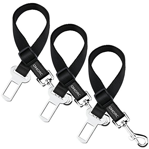 0714874136528 - OMORC DOG SEAT BELT, DOG HARNESS PET CAR VEHICLE SEATBELT PET SAFETY LEASH LEADS FOR DOGS/CATS, NYLON FABRIC MATERIAL, 19-27 INCH ADJUSTABLE - BLACK