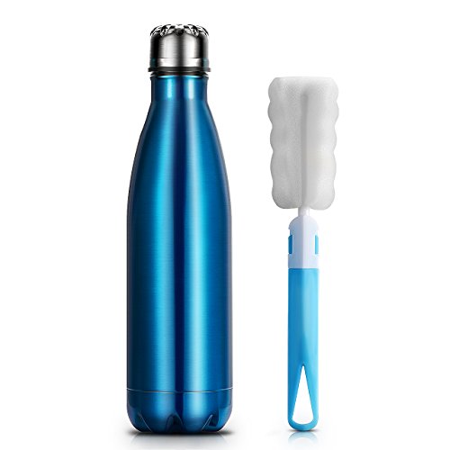 0714874161346 - OMORC 17OZ DOUBLE WALL VACUUM WATER BOTTLE INSULATED STAINLESS STEEL PERFECT FOR OUTDOOR SPORTS CAMPING HIKING CYCLING WITH A CLEANING BRUSH (BLUE)