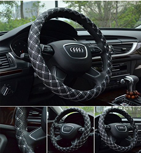 0714953336504 - CAR STEERING WHEEL COVER, 38CM/15'' PU LEATHER SPORT CAR STEERING WHEEL COVER