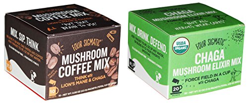 0714983629324 - FOUR SIGMATIC CHAGA PACK - 10 PACKETS OF MUSHROOM COFFEE WITH LION'S MANE AND CHAGA AND 20 PACKETS OF CHAGA MUSHROOM ELIXIR MIX