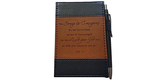 0715388482989 - CHRISTIAN ART GIFTS 96 LINED SHEETS LUX LEATHER NOTEPAD WITH PEN, EACH SHEET HAS A SCRIPTURE VERSE (BE STRONG & COURAGEOUS )