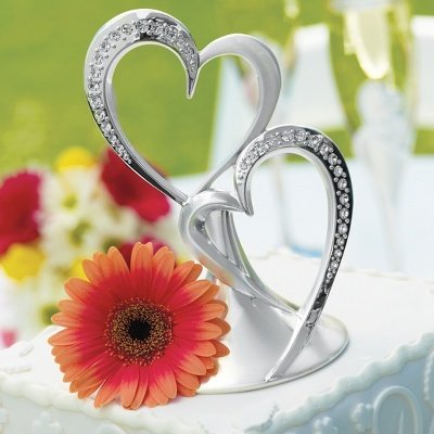 0715781718432 - HORTENSE B. HEWITT WEDDING ACCESSORIES SPARKLING LOVE DOUBLE HEART SILVER-PLATED CAKE TOP, 5-1/2-INCH TALL