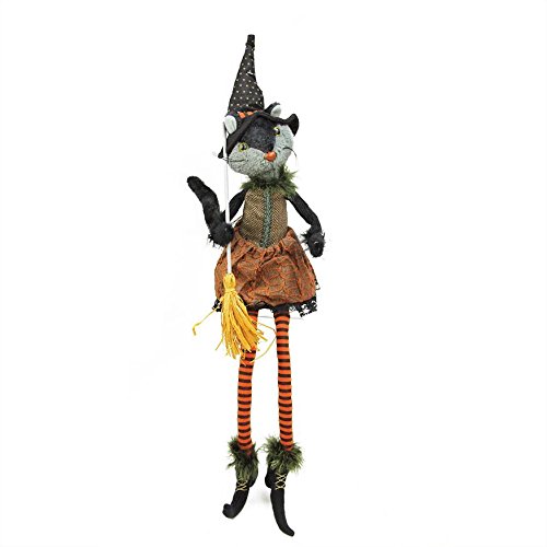 0715833038310 - 27 BLACK AND GRAY MISS KITTY CAT WITCH DECORATIVE HALLOWEEN PLUSH FIGURE