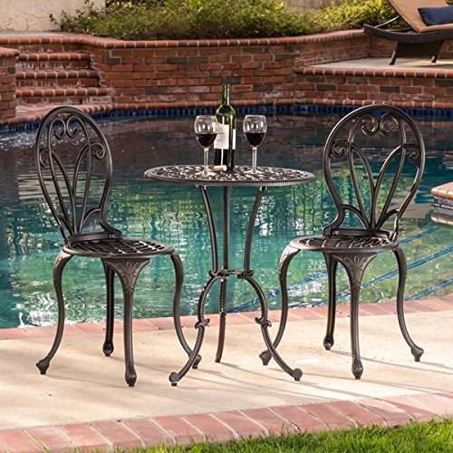 0715933321718 - THOMAS CAST ALUMINUM DARK GOLD 3-PIECE BISTRO SET LIVING AREA AND ALLOWS YOU TO ENJOY A HINT OF FRENCH CULTURE WITHOUT LEAVING HOME