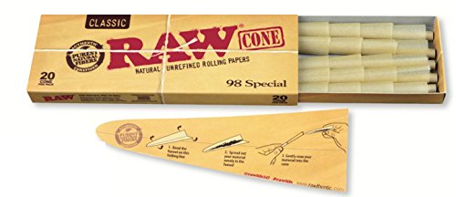 0716165203247 - RAW CLASSIC NATURAL UNREFINED PRE ROLLED CONES - 20 CONES PER PACK - 98 SPECIAL SIZE (1 PACK)