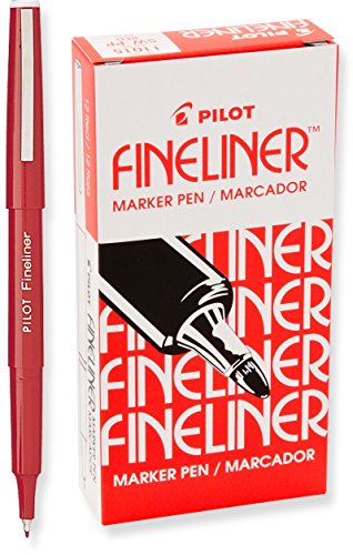 0716184118577 - PILOT FINELINER MARKER PENS, FINE POINT, RED INK, DOZEN BOX