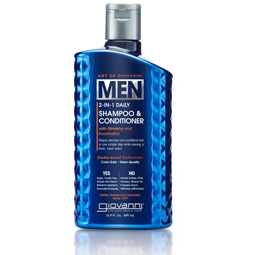 0716237187703 - GIOVANNI MEN’S 2-IN-1 DAILY SHAMPOO & CONDITIONER, 16.9 OZ., WITH GINSENG AND EUCALYPTUS, COLOR-SAFE & VEGAN-FRIENDLY, CLEANS & MOISTURIZES, MEN’S CEDARWOOD COLLECTION FOR ALL HAIR TYPES