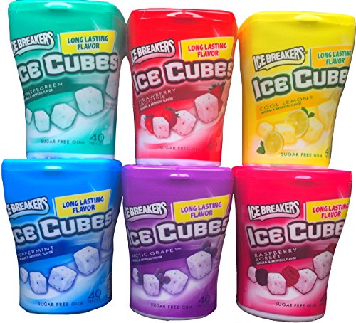 0716350323590 - ICE BREAKERS ICE CUBES SUGAR FREE GUM PACK OF 6 INCLUDES ICE BREAKERS FLAVORS RASPBERRY SORBET, WINTER GREEN, STRAWBERRY SMOOTHIE, COOL LEMON, PEPPERMINT, ARCTIC GRAPE
