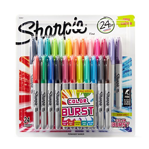 0071641098664 - SHARPIE COLOR BURST PERMANENT MARKERS, FINE POINT, ASSORTED, 24-PACK
