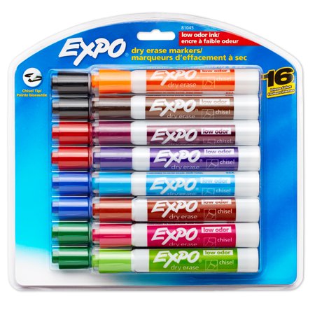 0071641810457 - EXPO LOW ODOR DRY ERASE MARKERS, CHISEL TIP, ASSORTED, 16/SET