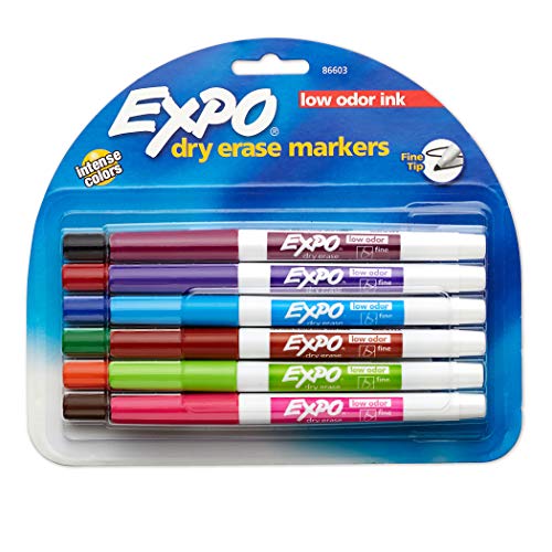 0071641866034 - EXPO LOW-ODOR DRY ERASE MARKERS, FINE POINT, ASSORTED, 12/SET