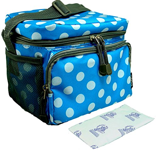 0716779090868 - EVEREST INSULATED LUNCH TOTE COOLER BAG WITH 8 OZ NORDIC ICE FREEZER PACK. REUSABLE FOR KIDS, TEENS, AND ADULTS. (BLUE DOT)