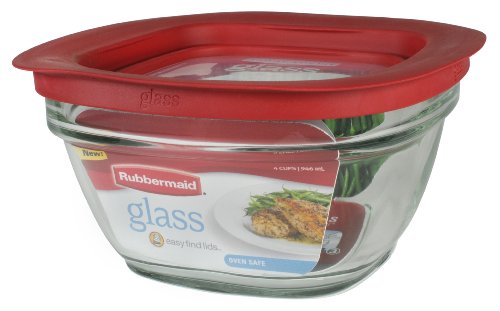 0071691437338 - RUBBERMAID SQUARE GLASS FOOD STORAGE CONTAINER - 2856004 (PACK OF 4)