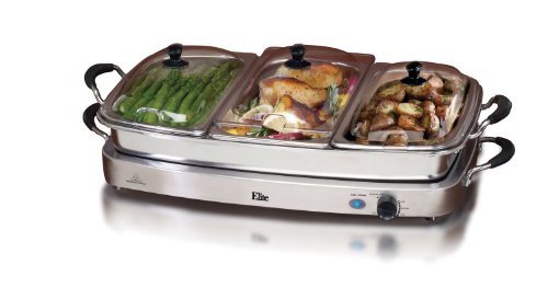 0717056120537 - ELITE PLATINUM DELUXE STAINLESS STEEL ELECTRIC TRIPLE BUFFET SERVER