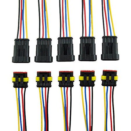 0717080457814 - MUYI 5 SET 4 PIN WAY WATERPROOF ELECTRICAL CONNECTOR PIGTAIL WIRE PLUG CABLE SOCKET AWG GAUGE CAR TRUCK MARINE