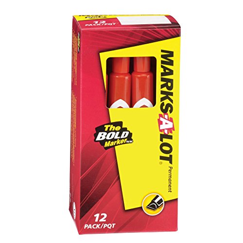 0071709088873 - MARKS-A-LOT LARGE CHISEL TIP PERMANENT MARKER, RED, BOX OF 12