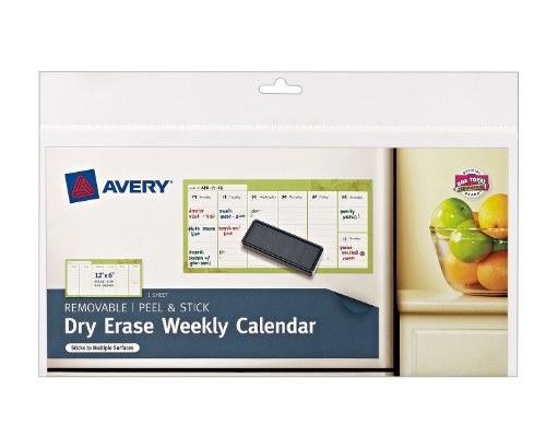 0071709243838 - AVERY DRY ERASE WEEKLY CALENDAR, REMOVABLE, PEEL AND STICK, 6 X 12 INCHES, 1 SHEET