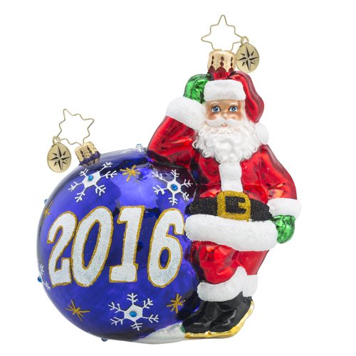 0717109290323 - CHRISTOPHER RADKO 2016 HAVING A BALL SANTA GLASS CHRISTMAS ORNAMENT - 5.5H.