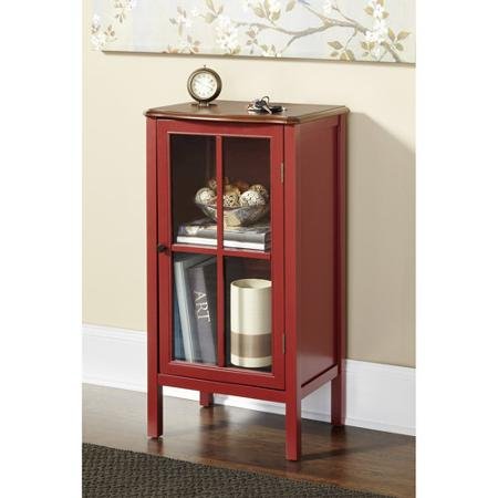 0717109701232 - BOOK CASE CABINET ONE DOOR WALNUT TOP STORAGE FURNITURE ACCENT RED GRAY TEAL