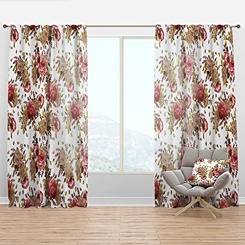 0717219228957 - DESIGNQ WATERCOLORED ROSES, PEONIES AND LAVENDER FLORAL CURTAIN PANELS
