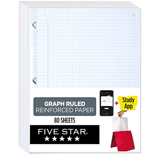 0071723091712 - FIVE STAR LOOSE LEAF PAPER, 3 PACK, 3 HOLE PUNCH NOTEBOOK PAPER, REINFORCED GRAPH RULED FILLER PAPER, FIGHTS INK BLEED, 8-1/2 X 11, 80 SHEETS PER PACK