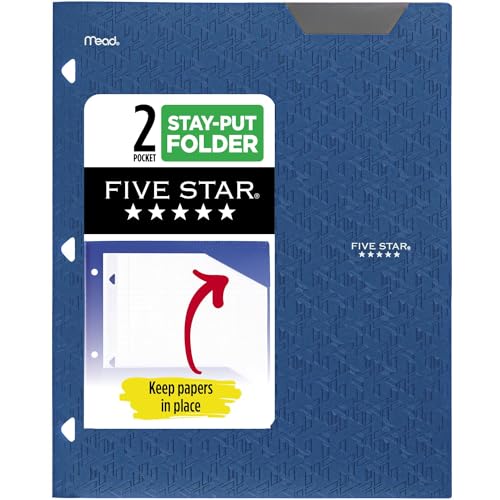0071723150846 - FIVE STAR 2-POCKET FOLDER, PLASTIC FOLDER WITH STAY-PUT TABS AND PRONG FASTENERS, FITS 3 RING BINDER, HOLDS 8-1/2 X 11 PAPER, BLUE (333420C-ECM)