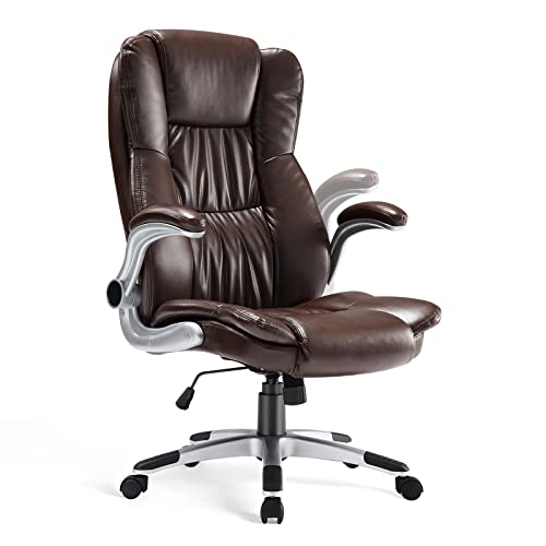 0717242722675 - OLIXIS BIG AND TALL OFFICE HIGH BACK ERGONOMIC EXECUTIVE DESK EXTRA WIDE SEAT, PU LEATHER COMPUTER CHAIR WITH PADDED ARMRESTS, BROWN