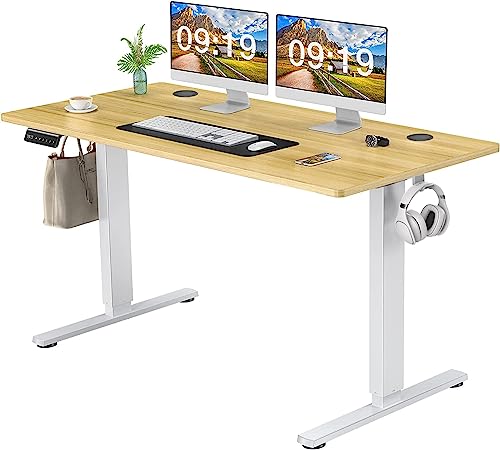 0717242723764 - STANDING DESK ADJUSTABLE HEIGHT, 55 X 24 INCHS ELECTRIC STANDING DESK WITH 3 MEMORY PRESETS, ADJUSTABLE DESK STAND UP DESK WITH T-SHAPED BRACKET, ERGONOMIC COMPUTER DESK FOR HOME OFFICE, NATURAL