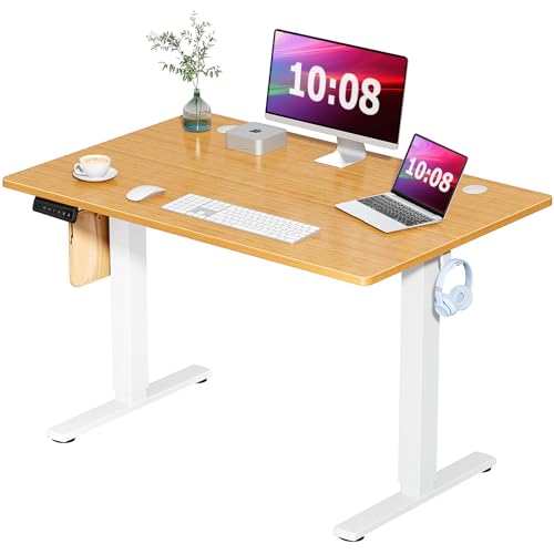 0717242723955 - SMUG STANDING DESK ADJUSTABLE HEIGHT, 48X24 INCH ELECTRIC TABLE WITH 3 MEMORY PRESET & T-SHAPED METAL BRACKET MODERN COMPUTER WORKSTATION WITH SPLICE BOARD FOR HOME OFFICE, 4824 INCH, MAPLE