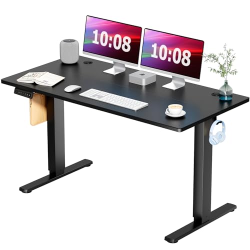 0717242723986 - SMUG STANDING DESK ADJUSTABLE HEIGHT, 55X24 INCH ELECTRIC TABLE WITH 3 MEMORY PRESET & T-SHAPED METAL BRACKET MODERN COMPUTER WORKSTATION WITH SPLICE BOARD FOR HOME OFFICE, 5524 INCH, BLACK