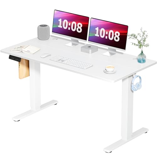 0717242724013 - SMUG STANDING DESK ADJUSTABLE HEIGHT, 55X24 INCH ELECTRIC TABLE WITH 3 MEMORY PRESET & T-SHAPED METAL BRACKET MODERN COMPUTER WORKSTATION WITH SPLICE BOARD FOR HOME OFFICE, 5524 INCH, WHITE