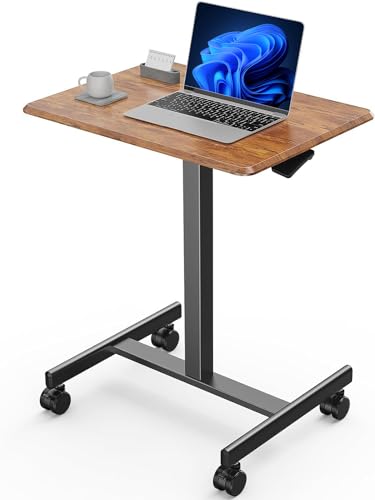 0717242729735 - SWEETCRISPY SMALL MOBILE ROLLING STANDING DESK - OVERBED TABLE, TEACHER PODIUM WITH WHEELS, ADJUSTABLE WORK TABLE, ROLLING DESK LAPTOP COMPUTER CART FOR HOME, OFFICE, CLASSROOM, RUST