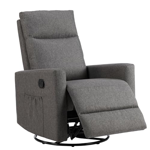 0717242730175 - SWEETCRISPY SWIVEL ROCKING ROCKER RECLINER, GLIDER NURSERY CHAIR FOR LIVING ROOM WITH EXTRA LARGE FOOTREST, HIGH BACK, UPHOLSTERED SEAT (DEEP GRAY)