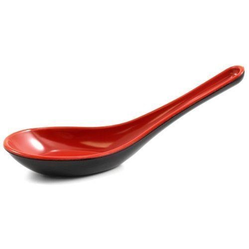 0717261571599 - 10X BLACK & RED JAPANESE CHINESE PLASTIC SOUP SPOONS #026-BR