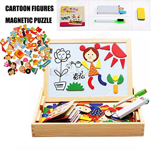 0717261574163 - DRAWING WRITING BOARD MAGNETIC PUZZLE DOUBLE EASEL KID WOODEN TOY SKETCHPAD GIFT