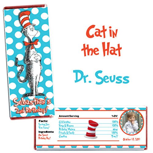 0717353450450 - CAT IN THE HAT CANDY BAR WRAPPERS (10CT) WITH FOIL DR SEUSS BIRTHDAY PARTY