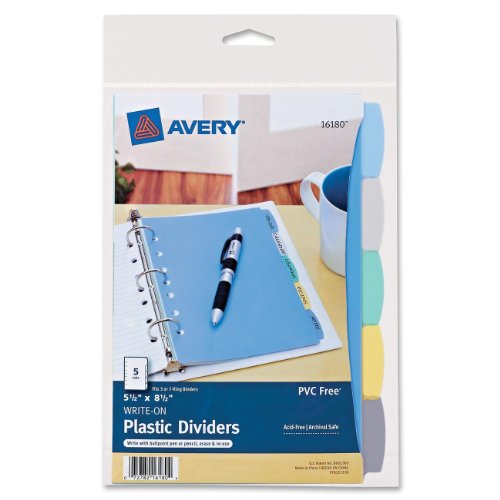 7174117176538 - AVERY MINI PLASTIC DURABLE WRITE-ON DIVIDERS, 5.5 X 8.5 INCHES, 5 TABS, 1 SET