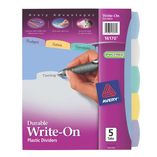 7174117181976 - AVERY TRANSLUCENT DURABLE WRITE ON REFERENCE DIVIDERS, 8.5 X 11 INCHES, 5 TAB SET, 1 SET