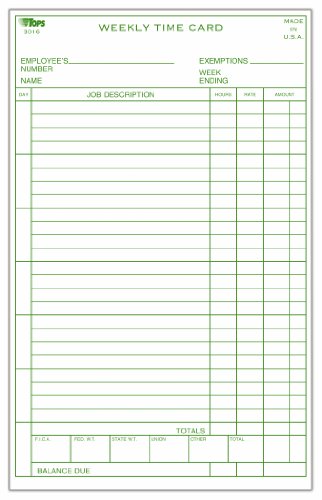 7174117231848 - TOPS WEEKLY TIME CARDS, INDEX BRISTOL STOCK, 4.25 X 6.75 INCHES, 100-COUNT, WHITE,