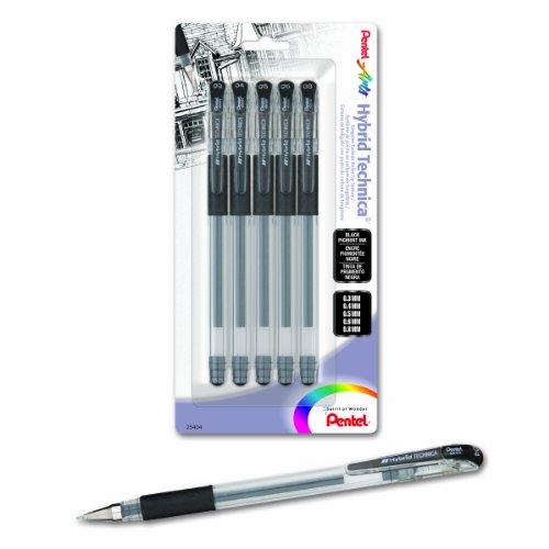 7174117273244 - PENTEL ARTS HYBRID TECHNICA GEL PEN WITH ASSORTED TIP SIZES, BLACK INK, PACK OF