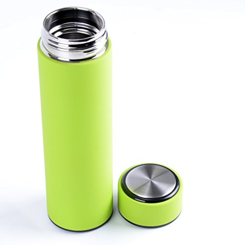 0717416668112 - STAINLESS STEEL THERMOS 16 OZ. DOUBLE WALL VACUUM INSULATED WITH 18/8 STEEL - KEEPS DRINKS HOT OR COLD FOR 12 HOURS. TRAVEL MUG, TUMBLER OR WATER BOTTLE. INCLUDES A REMOVABLE TEA STRAINER. (GREEN)