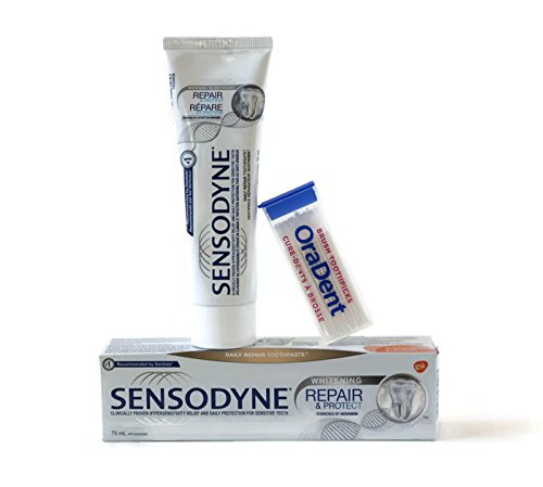 0717416860240 - SENSODYNE TOOTHPASTE WITH NOVAMIN, REPAIR & PROTECT, WHITENING TOOTHPASTE, 75ML, PACK OF 2 /W BRUSH TOOTHPICKS