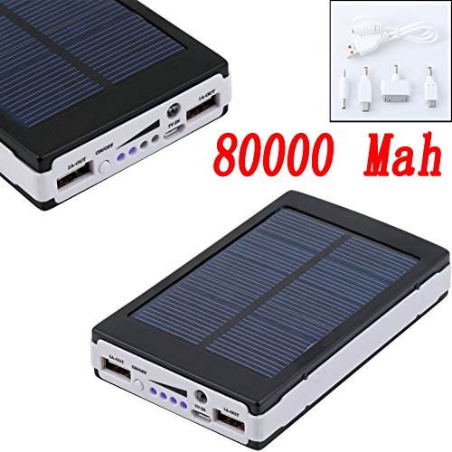 0717526351652 - BLACK 80000MAH DUAL USB PORTABLE SOLAR BATTERY CHARGER POWER BANK FOR CELL PHONE