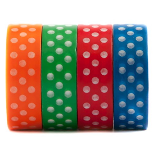 7181031257229 - POLKA DOT SET OF DECORATIVE WASHI MASKING TAPE - FOR SCRAPBOOKING, ART, GIFT WRAPPING & DECORATION PROJECTS - POLKA DOT, ORANGE, GREEN, RED, BLUE - (15MM X 10M) - BY WASHI.DESIGN (POLKA DOTS)