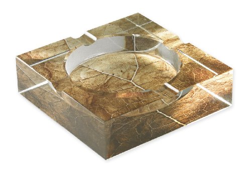 0718122378685 - QUALITY IMPORTERS ASHTRAY 4 CIGAR CRYSTAL ASHTRAY WITH TOBACCO LEAF ART